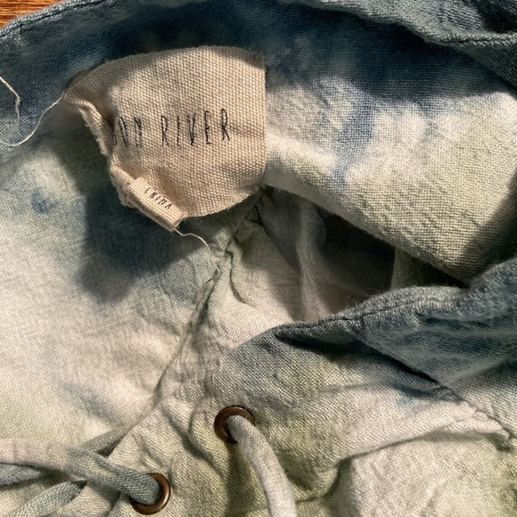 Moon River Crop Top Tie Dye Shirt Size L Slouchy- String Boho Flared Sleeve - Picture 4 of 7